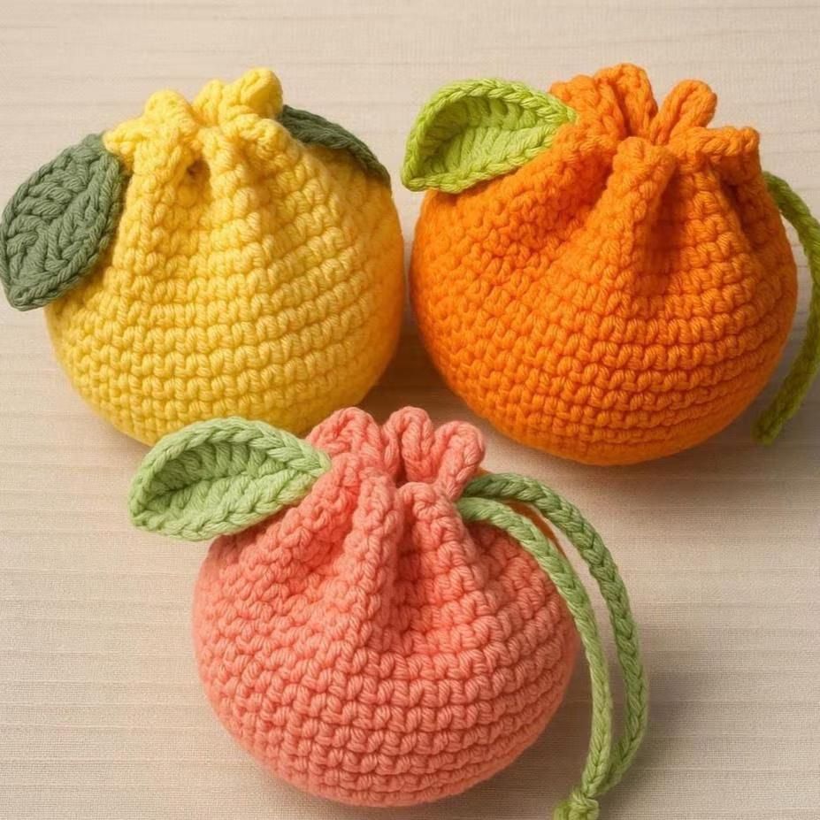Crochet Fruit Bag Pattern - Easy Beginner Drawstring Summer Cottagecore Market Bag