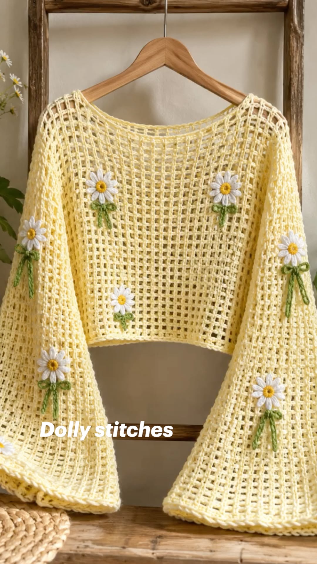 Yellow Daisy Bell Long Sleeve Crop Top Crochet Kit